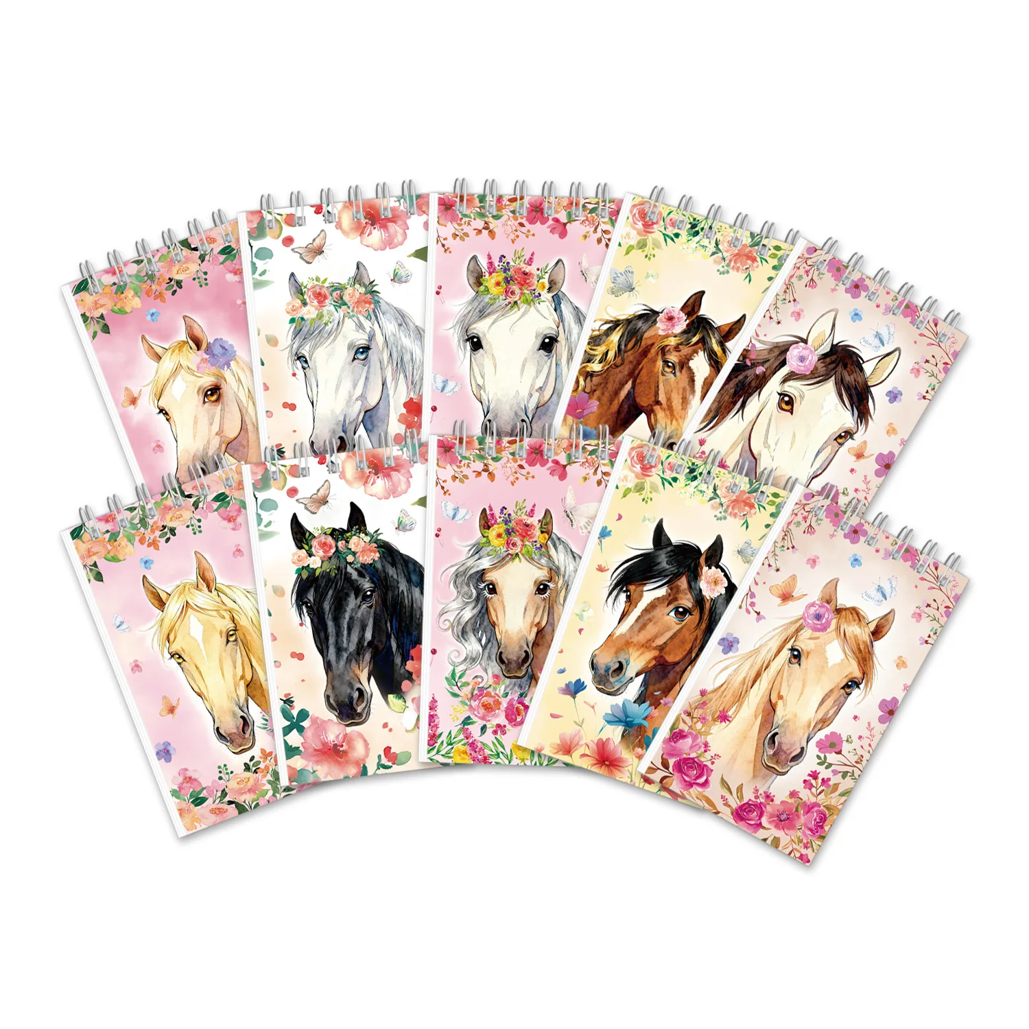 Watercolor Floral Horse Mini Spiral Notebook 24 Pages Flower Pony Butterfly Print Portable…