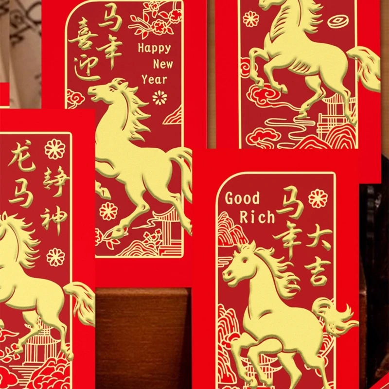  Festives Red Envelopes for Year of Horses Celebration Paper Money Holders - Image 5