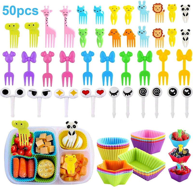 

50 Pcs Cute Mini Animal Cartoon Food Picks Children Snack Cake Dessert Food Fruit Forks Lunch Box Accesorioes for School Kids