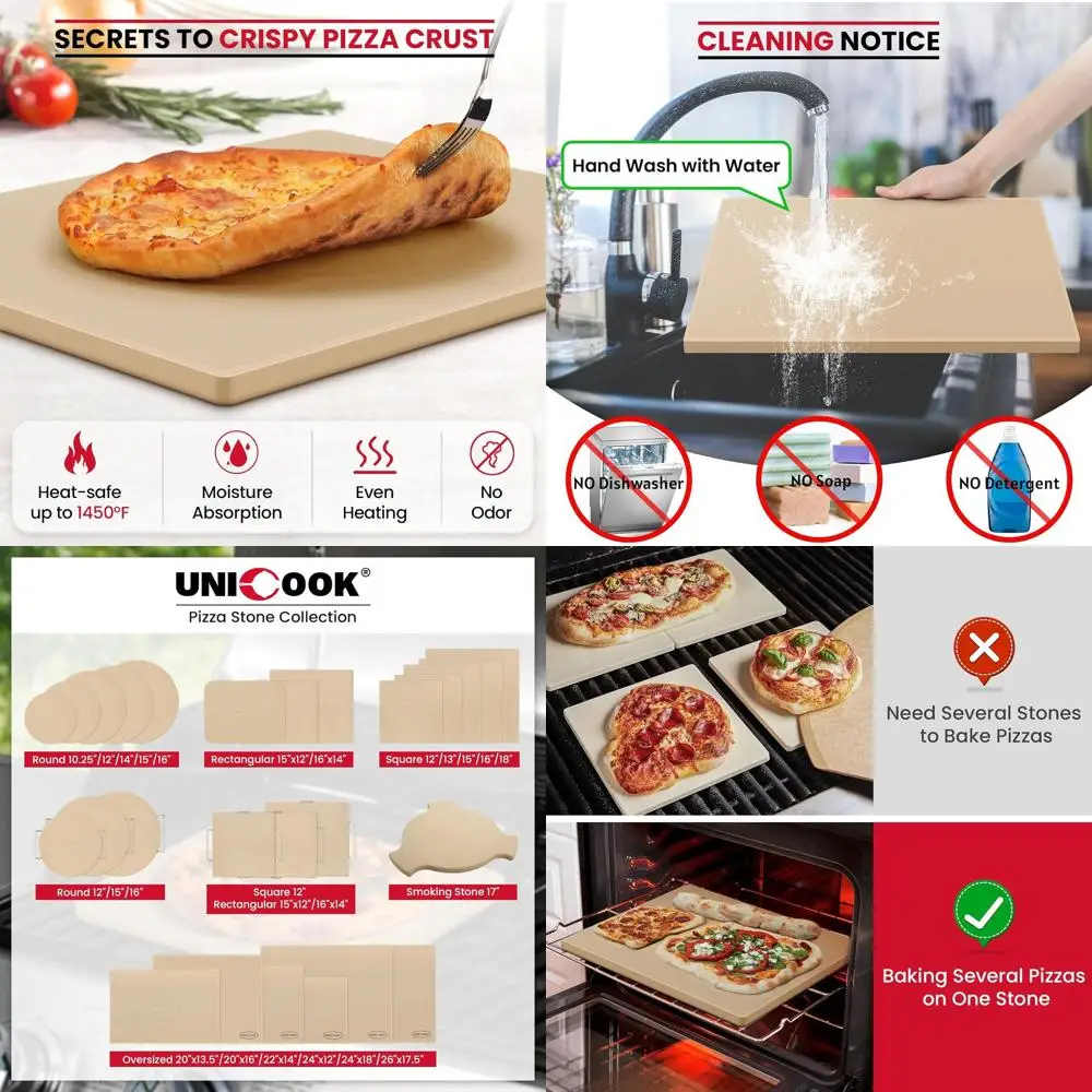 

20 Rectangular Pizza Stone - Heavy Duty Cordierite for Large or Double Personal Pizzas, Thermal Shock Resistant Baking Pan
