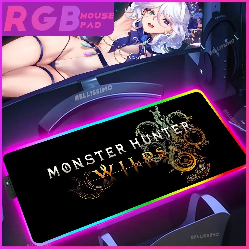 RGB gioco d\'azione cooperativo Monster Hunter Wilds Mouse Pad GamingPad grande kawaii Pad tastiera scrivania pc gaming tappetino antiscivolo in gomma