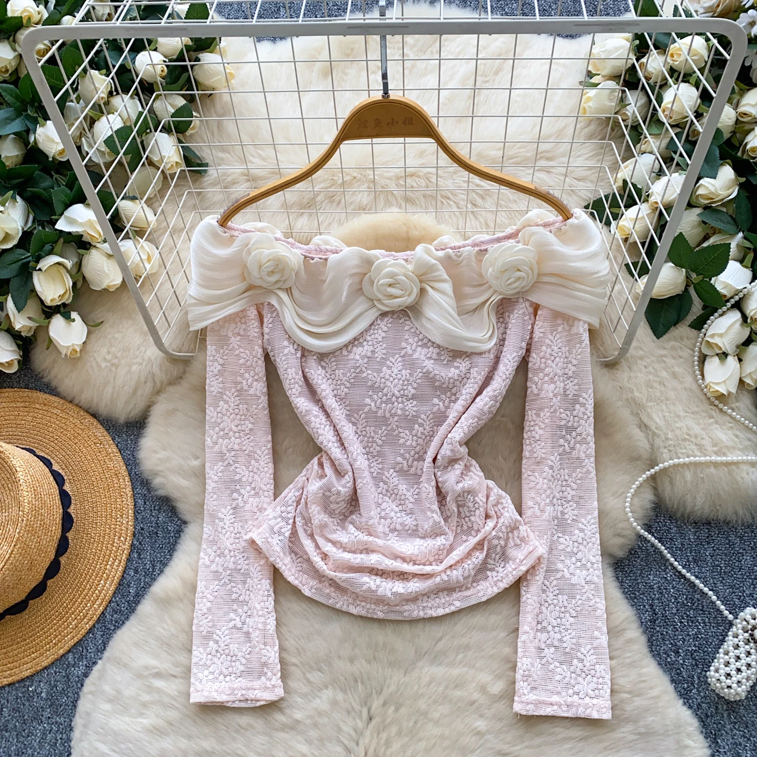 

Винтажная элегантная трехмерная кружевная блузка с длинными рукавами, модная рубашка, повседневная женская рубашка Fairy