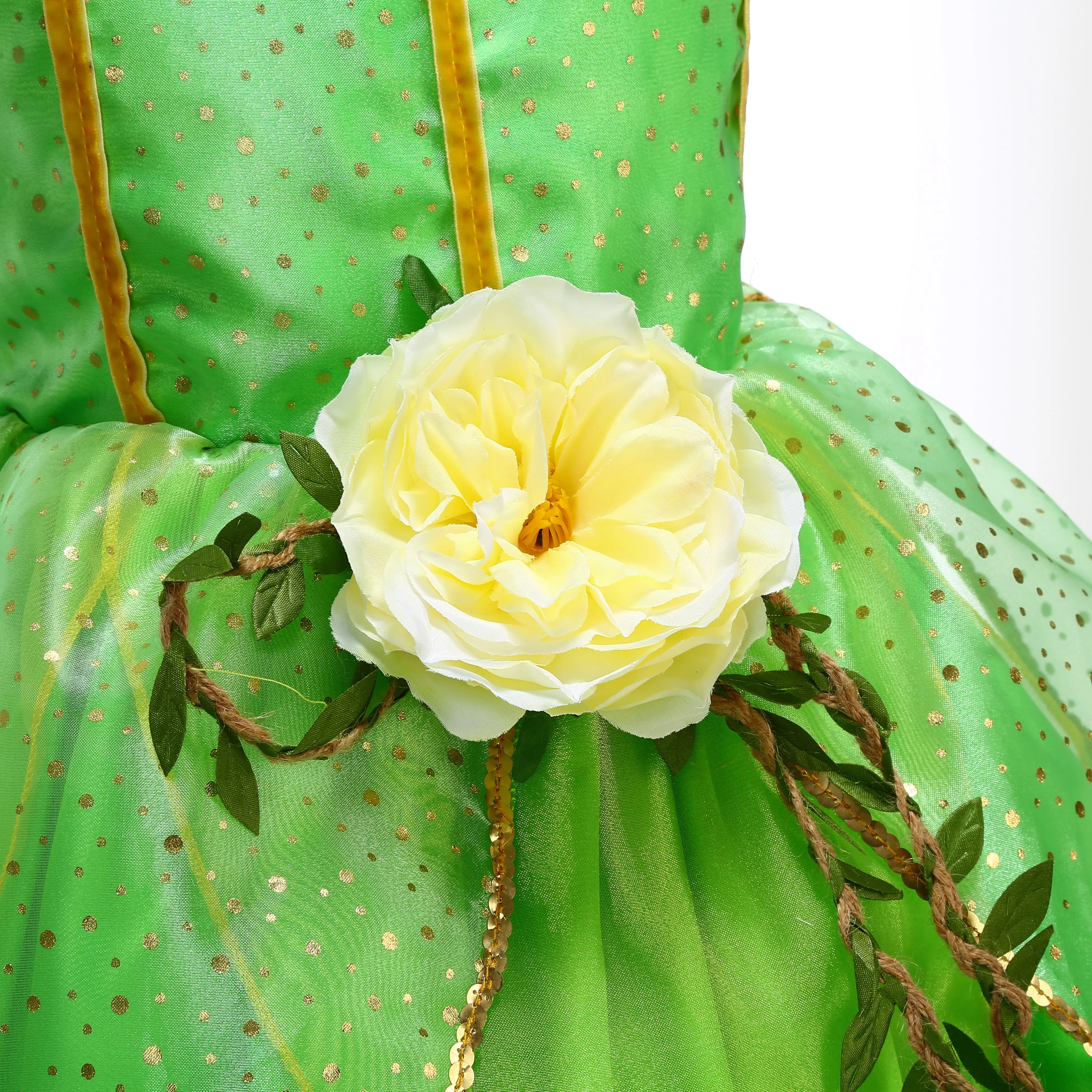 Kinder-Waldelfen-Cosplay-Kleid, glitzernder Blattrock mit Blumenornament für Feiertagsaufführungen, Themenparty, Verkleidung – Detail 12