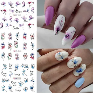 12 pcs Nail Sticker Set Verão Água Decal Nail Art Tinta Flores Folhas Graffiti Slider para Nail Decoração Foils Tattoo 8 principais vendas unhas de noiva - №5