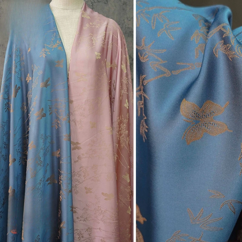 

Bamboo Butterfly Jacquard Fabric Xiangyunsha Silk for Hanfu Cheongsam Dress New Chinese Style Satin Woven Material