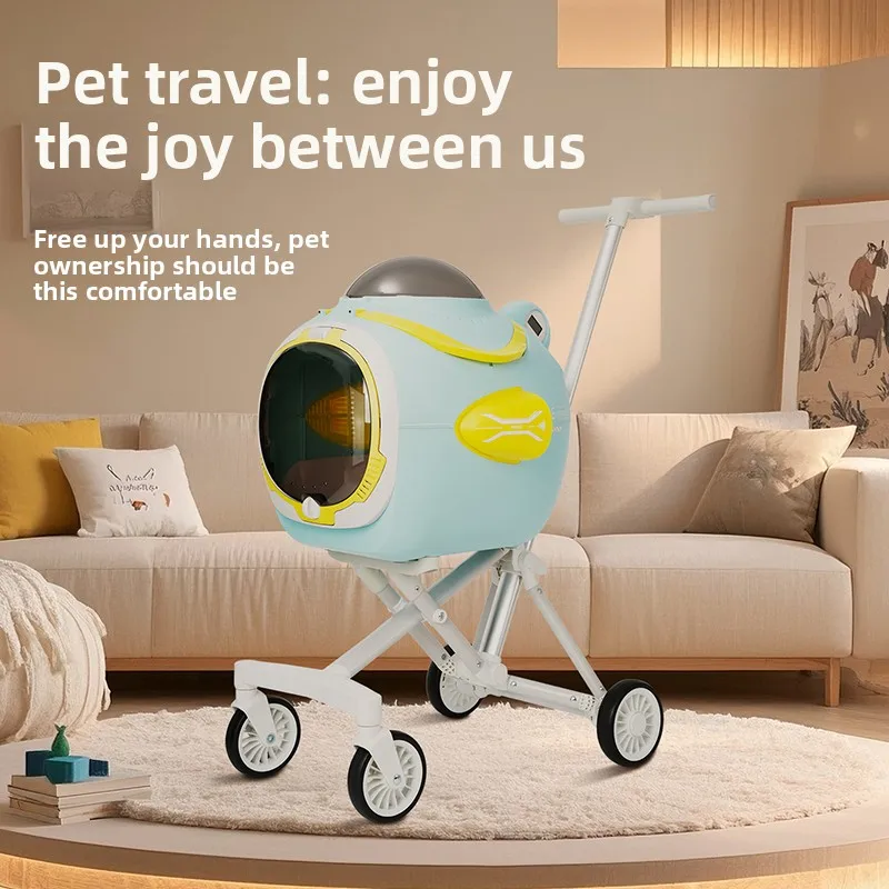 

Foldable Pet Stroller with Shock Absorption Portable Detachable Travel Bag Cooling Fan for Outdoor
