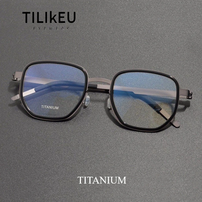 Danish Luxury Brand Pure Titanium Screwless Eyewear Polygon Retro Business Large Frame Men Prescription Eyeglasses Frame Glasses