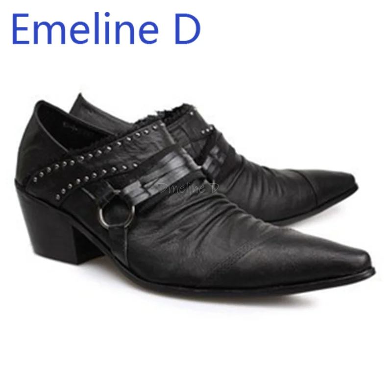 

Thick Soled Black Pointed Leather Shoes New British Style Fashion Trend Men's Shoes Lace Up Design Personalized Flat Shoes