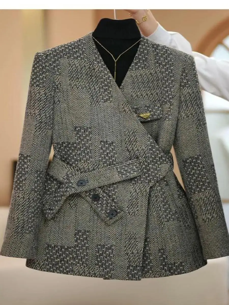 

Женский повседневный пиджак-жакет с поясом, простой, осенне-зимний, новинка, модная верхняя одежда, пальто