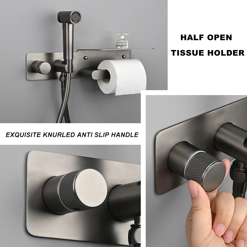 Matte Grey Bidet Faucet Hand Protable Toilet Bidet Toilet Bidet Faucet Bathroom Shower Head With Cover Paper Holder