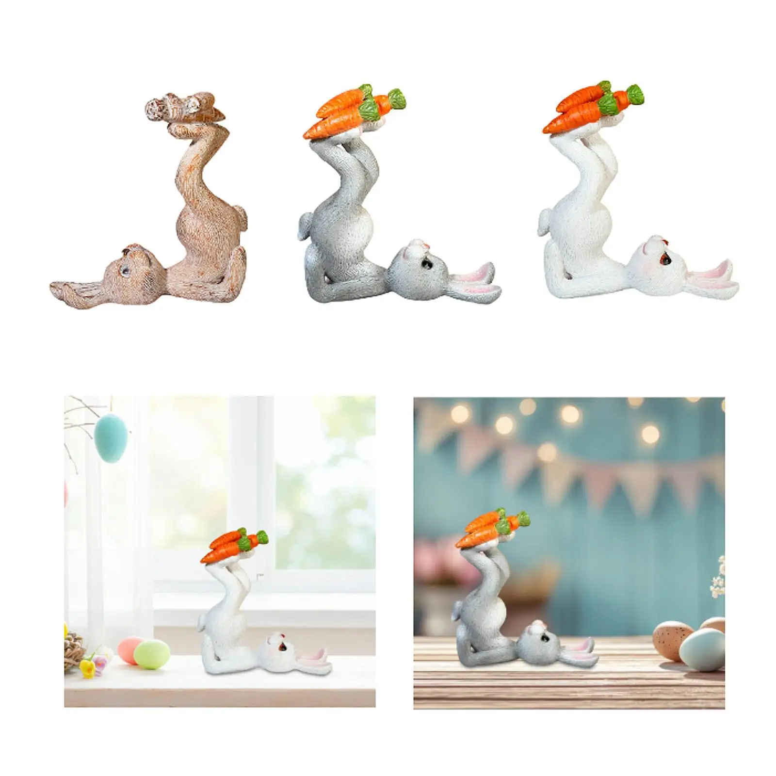 Easter Bunny Decoration Resin Rabbit Ornament Animal Miniature Sculpture Art for Home Festival Desktop Decor