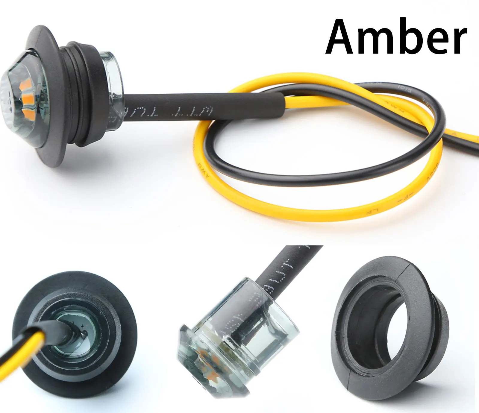 10 Luci Di Posizione Laterali 12V 3 LED Per Camion E Rimorchio – Tonde, Lenti Fumé, IP67, Foro 3/4", Colore Ambra