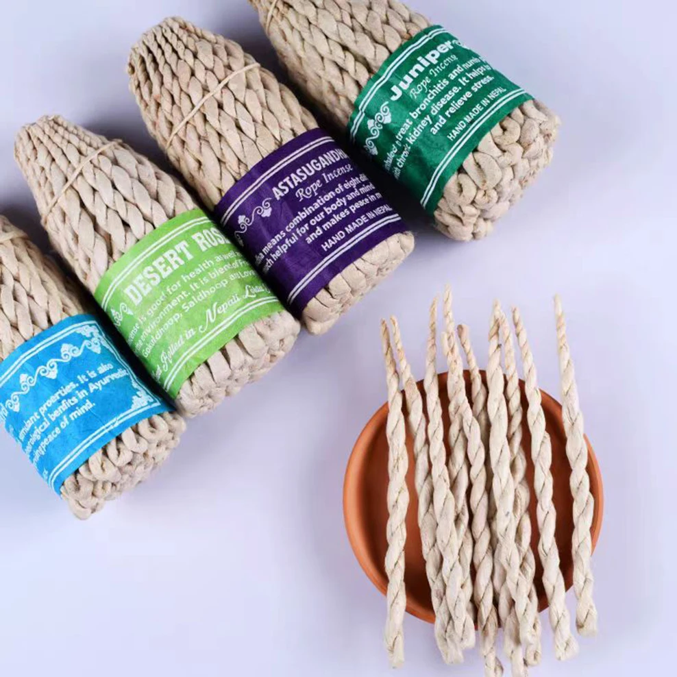 Nepali Handmade Rope Incense, Himalayan Natural Herbal Tibetan Incense, Indoor Purification Incense for Yoga & Meditation