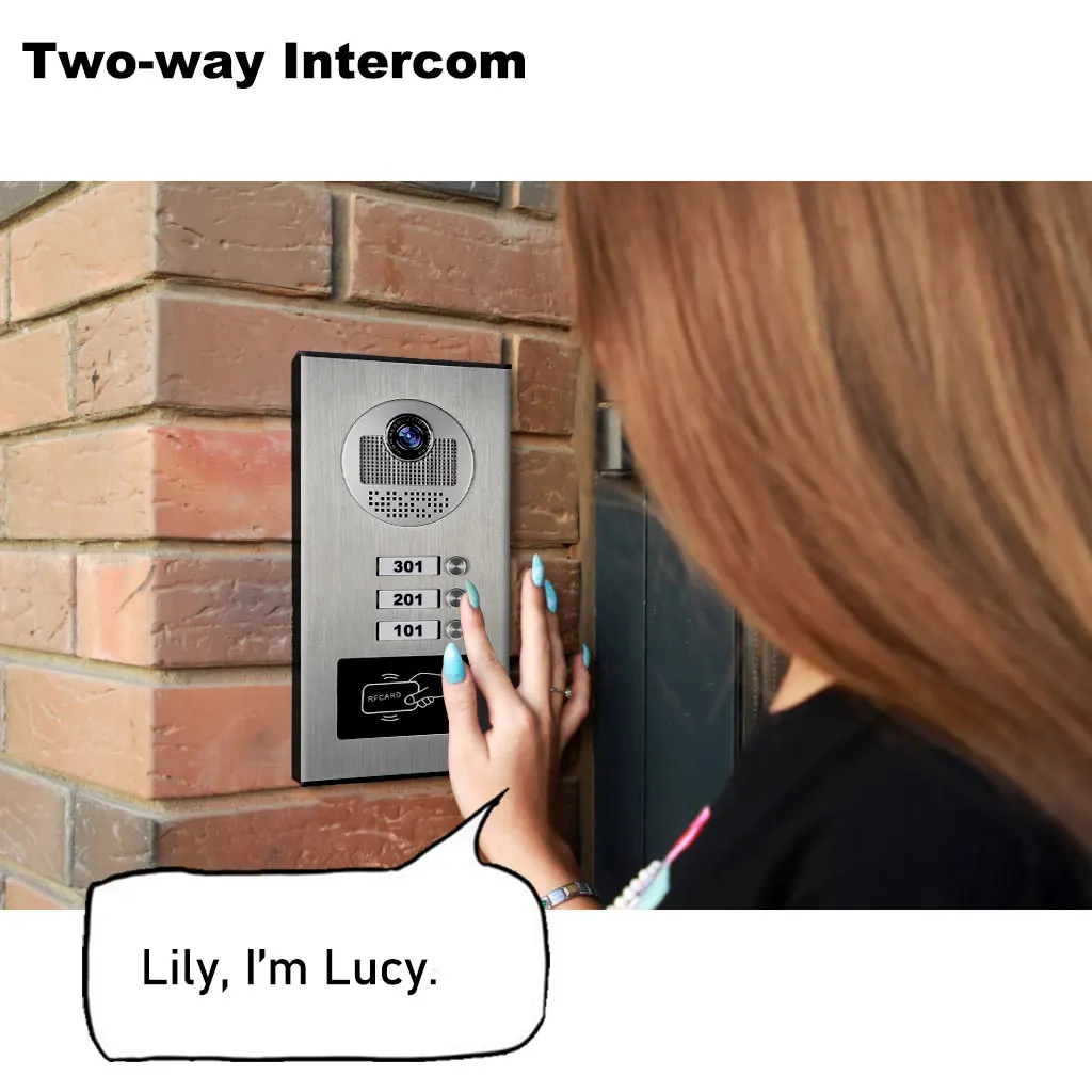 3-Unit Apartments Intercom Video Doorbell with RFID Card Unlock 4 Wired Video Door Phone System 1080P TUYA Smart