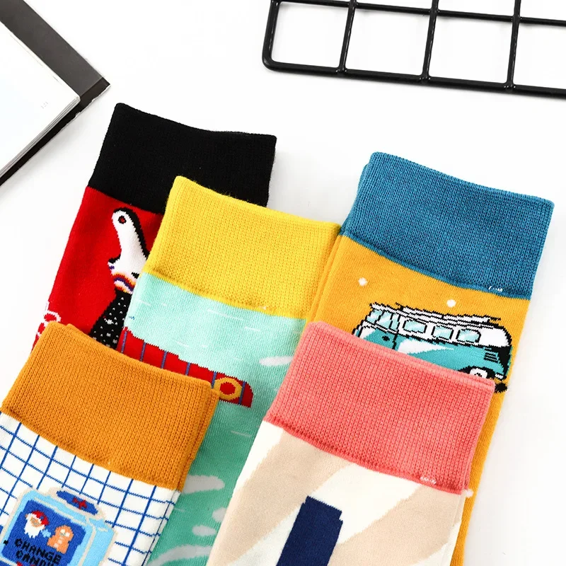 New Happy Mens Socks Women Novelty Cartoon Sock Combed Cotton Funny Men\'s Big Size Crew Harajuku Hip Hop Thick Long Socks