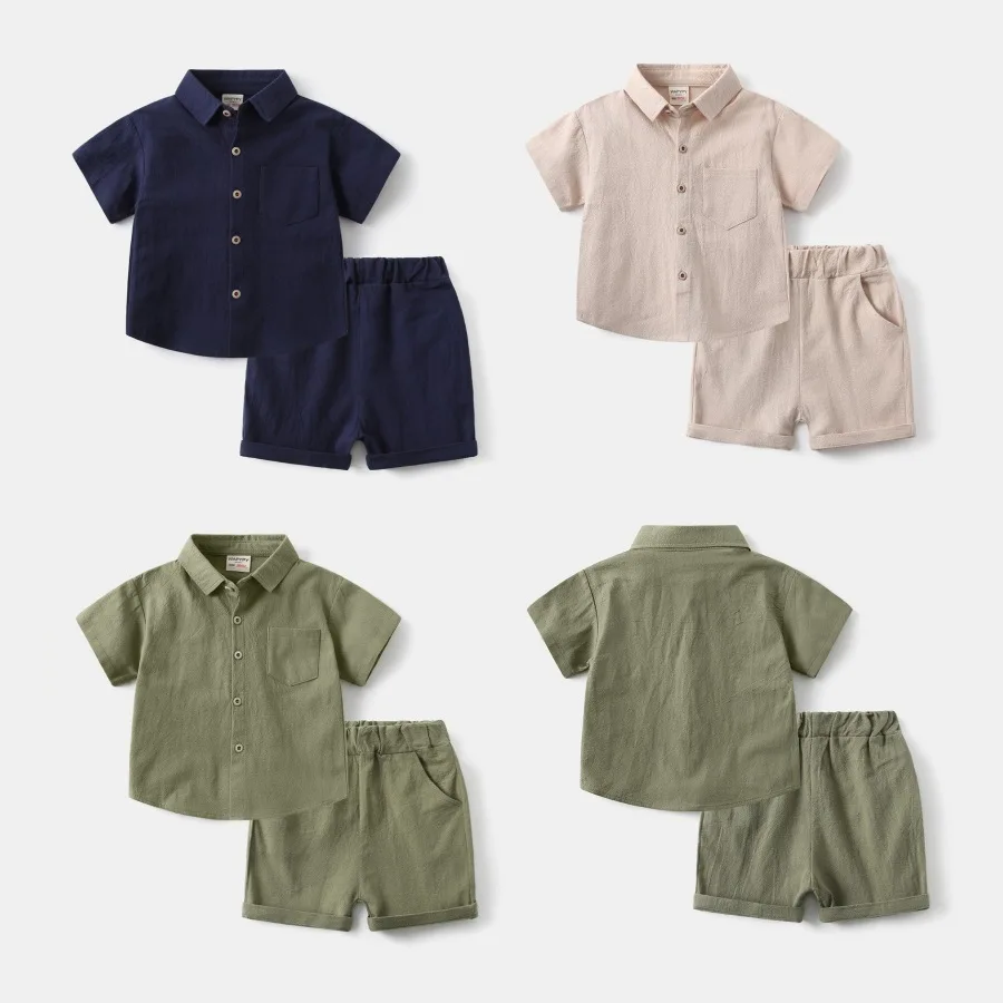 UNITIM Sommer-Kinderoutfits aus Baumwolle, einfarbig, für Kinder, Jungen, Poloshirts, Anzüge, lockere elastische Taille, für Kleinkinder, Babys, Mädchen, Shorts, 2-teiliges Set