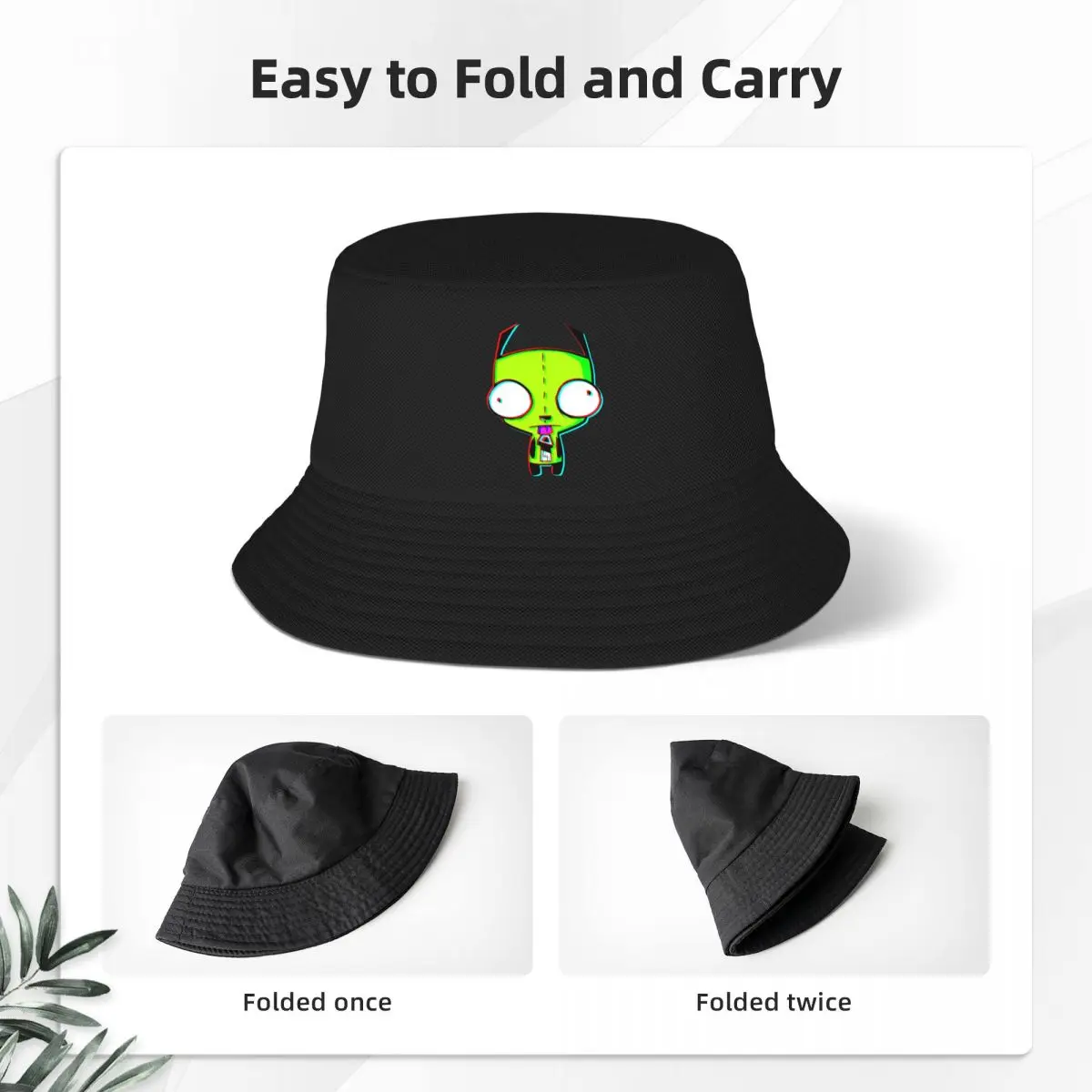 Streetwear GLITCH'D GIR Bucket Hat For Teen Packable Invader Zim Kawaii Fisherman Cap Vocation Getaway Headwear