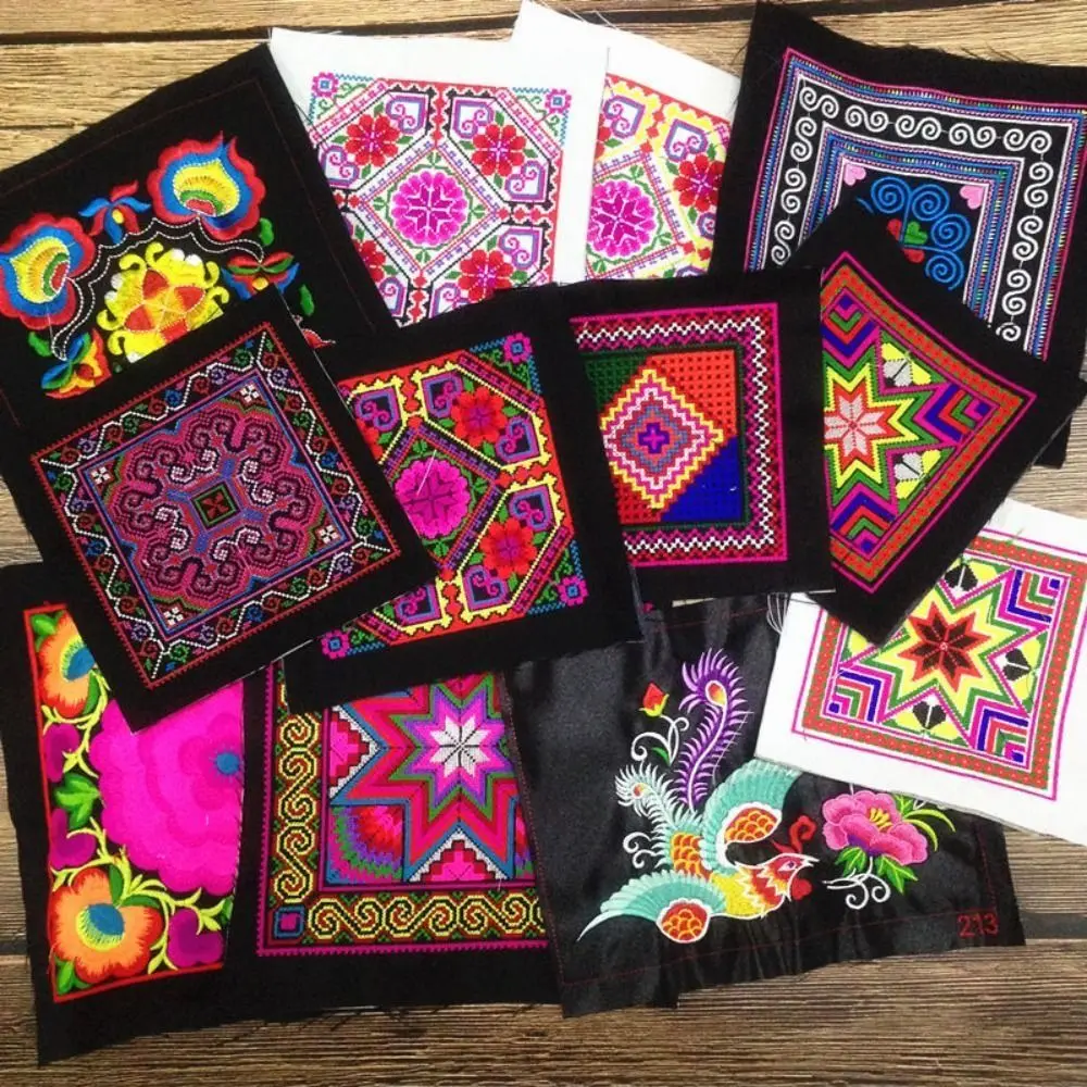 Square Ethnic Style Cloth Patch Embroidered Fabric Flower Pattern Clothing Applique Miao Embroidery Clothing Patch Sewing