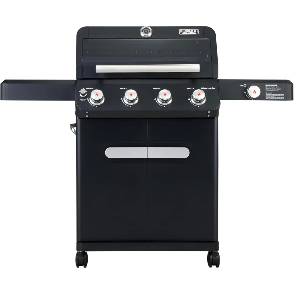 

Outdoor Barbecue Stainless Steel 4 Burner Propane Gas Grill, 52,000 BTU Patio Garden Barbecue Grill with Side Burner