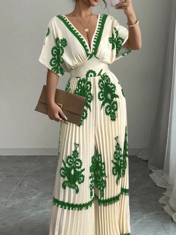 Dames jumpsuit met hoge taille en wijde pijpen ort Sve bedrukt woon-werkverkeer lange broek polyester stof lenteseizoen