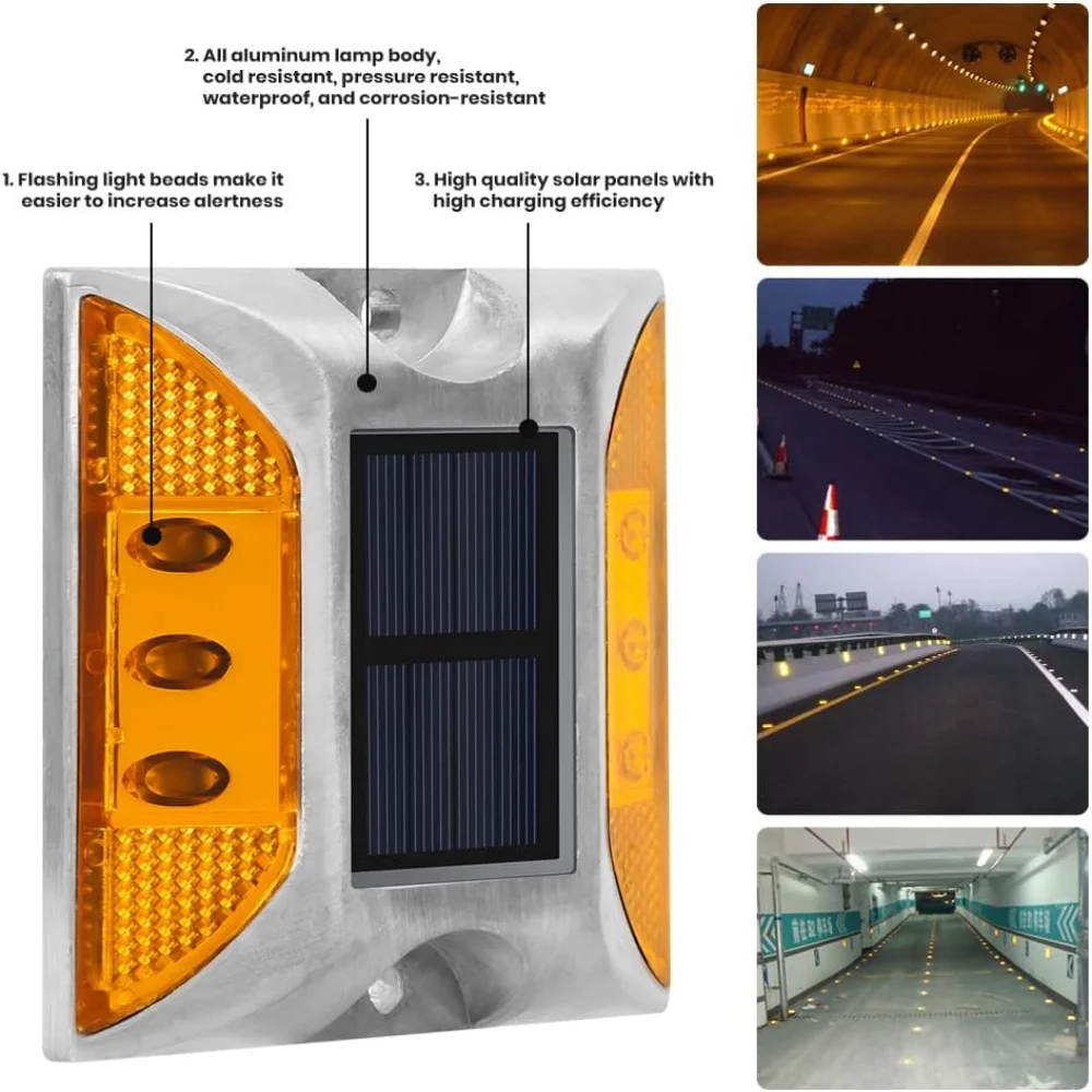 Solar Dock Lights - Flikkerende waterdichte buitenwaarschuwingsstapverlichting, reflecterende wegmarkering voor trottoir trap tuinpad 2 stuks