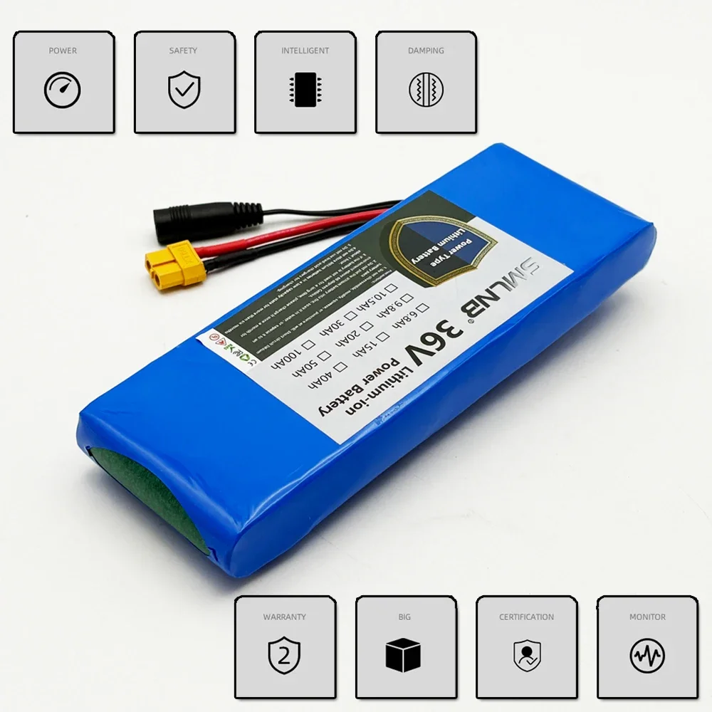 high-capacity 36V 6800mAh 10S1P battery pack 18650 rechargeable lithium-ion battery electric vehicle motorcycle 20A BMS 500W