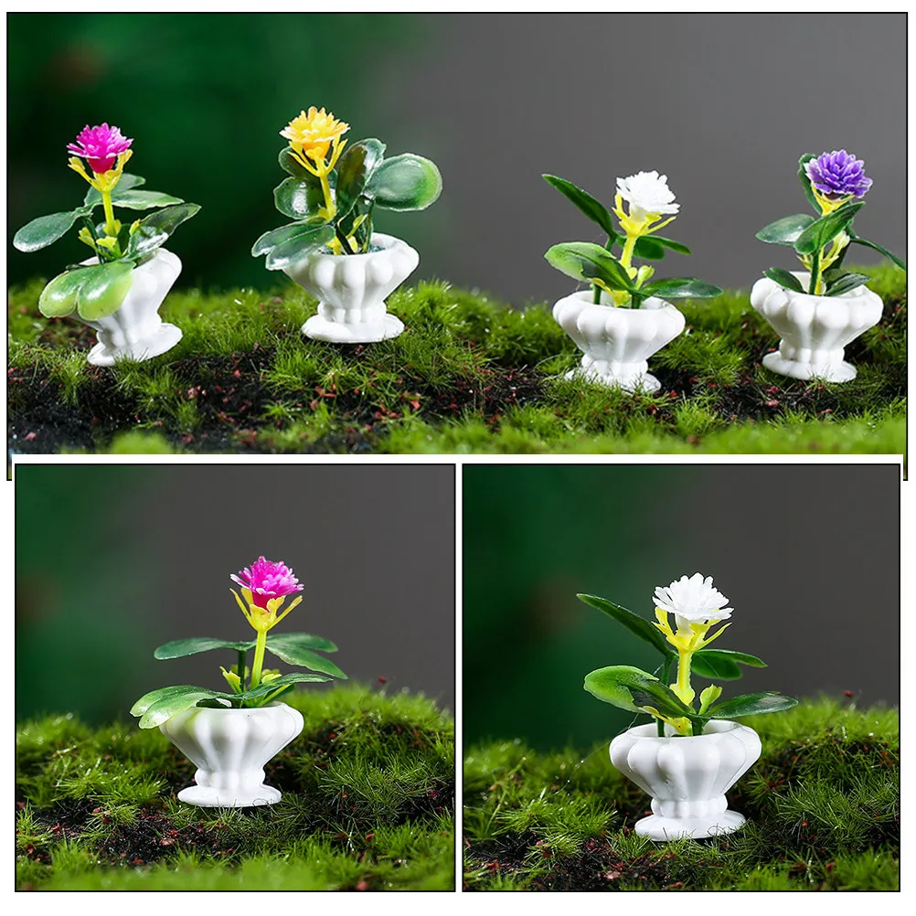 

8Pcs Mini Potted Bonsai Artificial Plants Resin Decorative Landscape Props Miniature House Accessories Tiny Greenery Micro