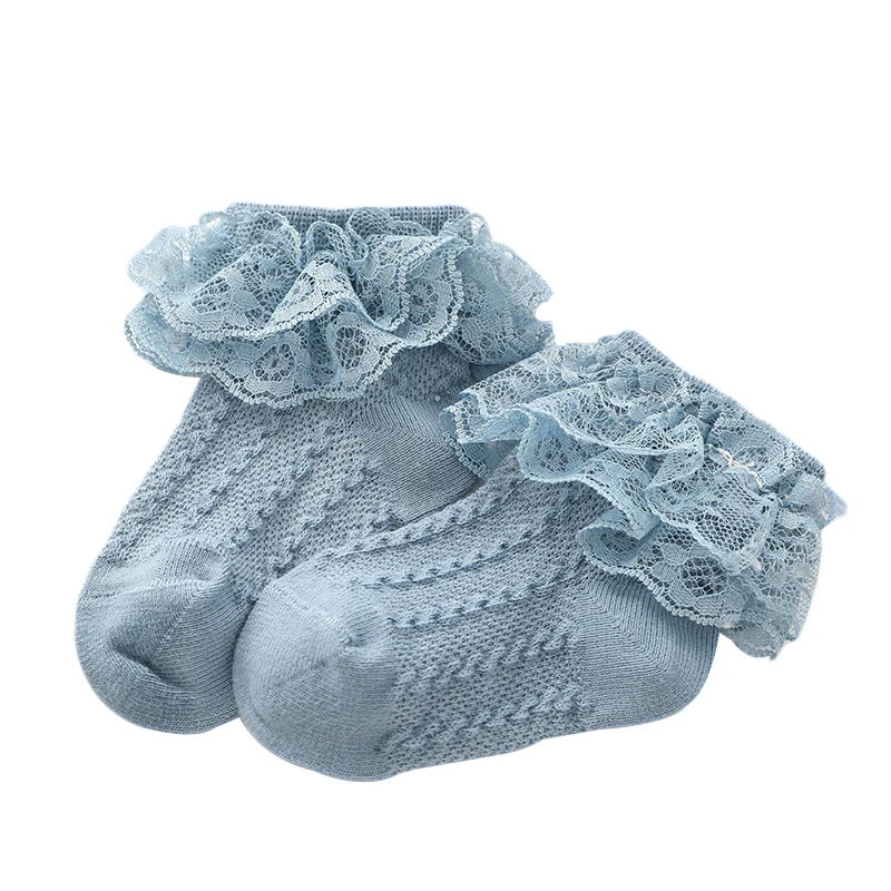 Baby Girls Lace Princess Socks Double Layer Ruffle Frill Solid Color Anti-slip Short Socks Infant Sweet Knit Floor Hosiery