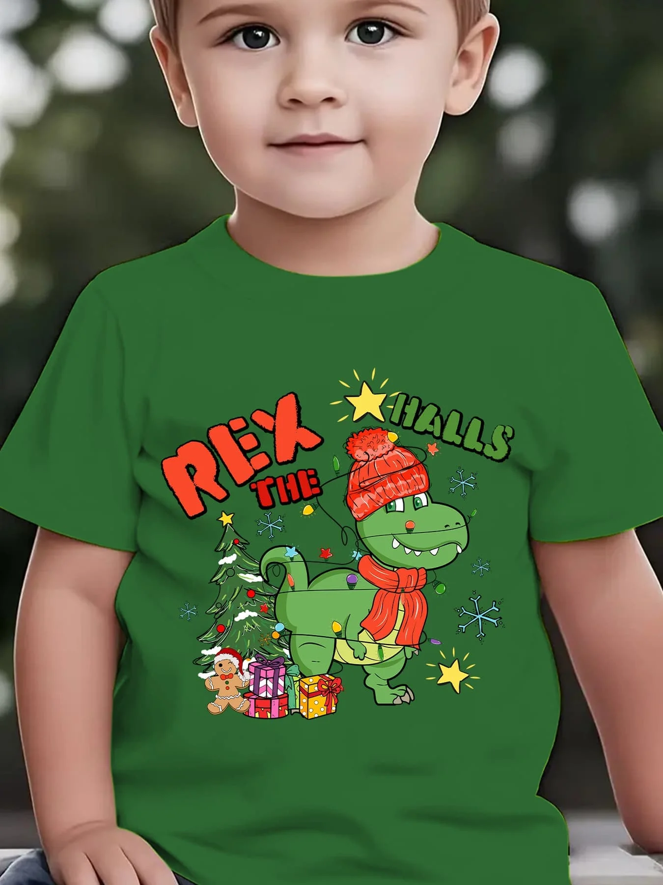 Kids Boys Girls Family Matching T Shirt Rex The Halls Christmas Dinosaur Tree Gift Graphic Print Short Sleeve Crew Neck Tee Tops