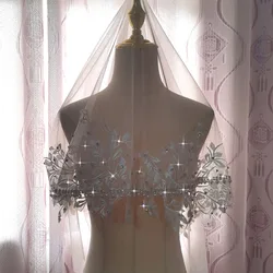 Luminous Rhinestone Pearl Veil 2023 New White Cathedral Bridal Wedding Veil Overlay No Comb Luxury Wedding Accessories حجاب اسلا