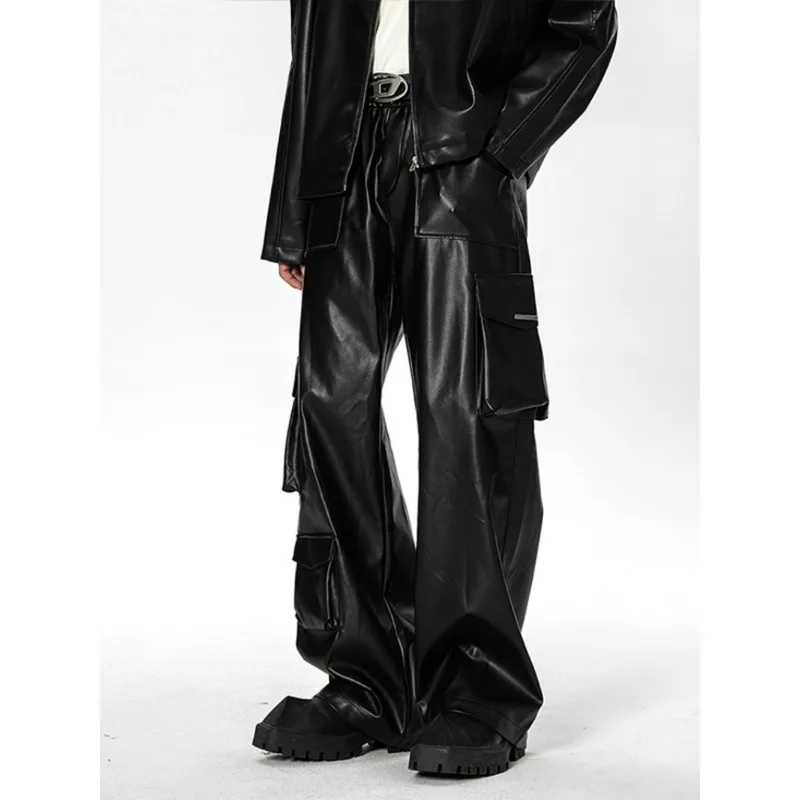 

Мужские кожаные брюки в стиле хип-хоп панк, осенние, в стиле вестерн, с декоративными элементами, длинные