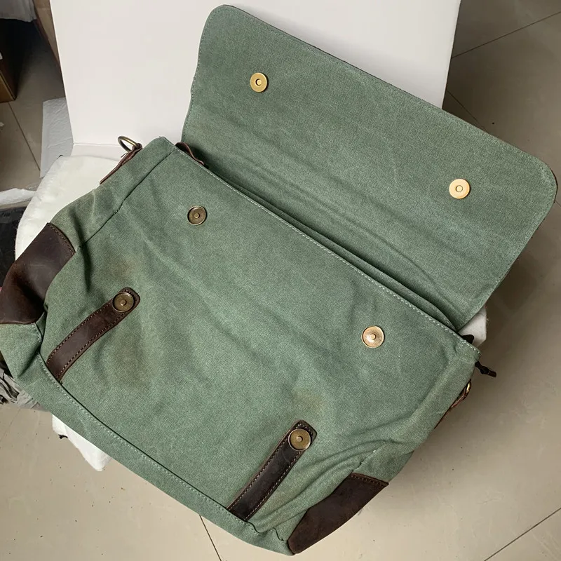 Bolsa masculina de lona com couro de vaca, bolsa mensageiro de ombro único, bolsa crossbody casual, pasta de negócios, bolsa de mão