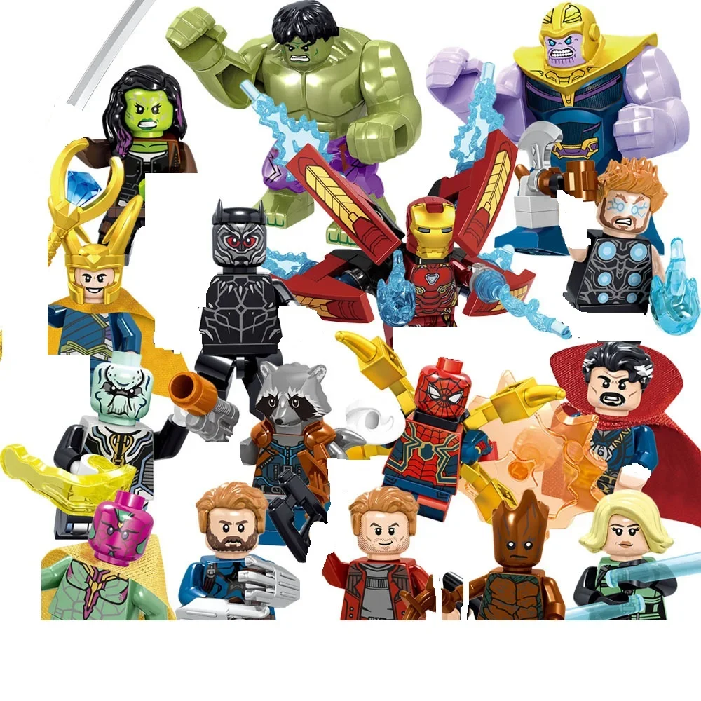 16pcs anime hero character combination block children's gift toy model mini movie character statue mini character