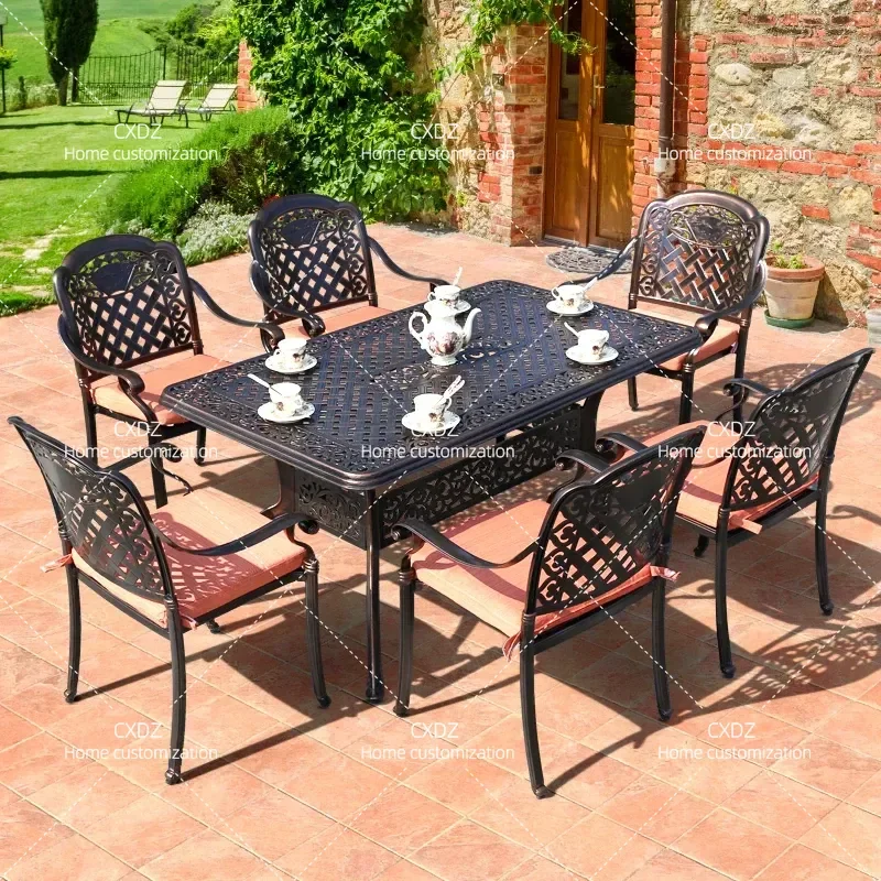 Outdoor Cast Aluminum Table and Chair Set Garden Patio Wrought Iron Furniture Leisure Terrace Dining Seating Combination