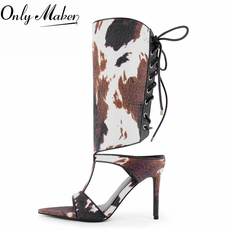

Onlymaker Women Open Pointed Toe Stiletto Ankle Strap Sandals Back Lace Up Thin High Heel Cut Out Sandals
