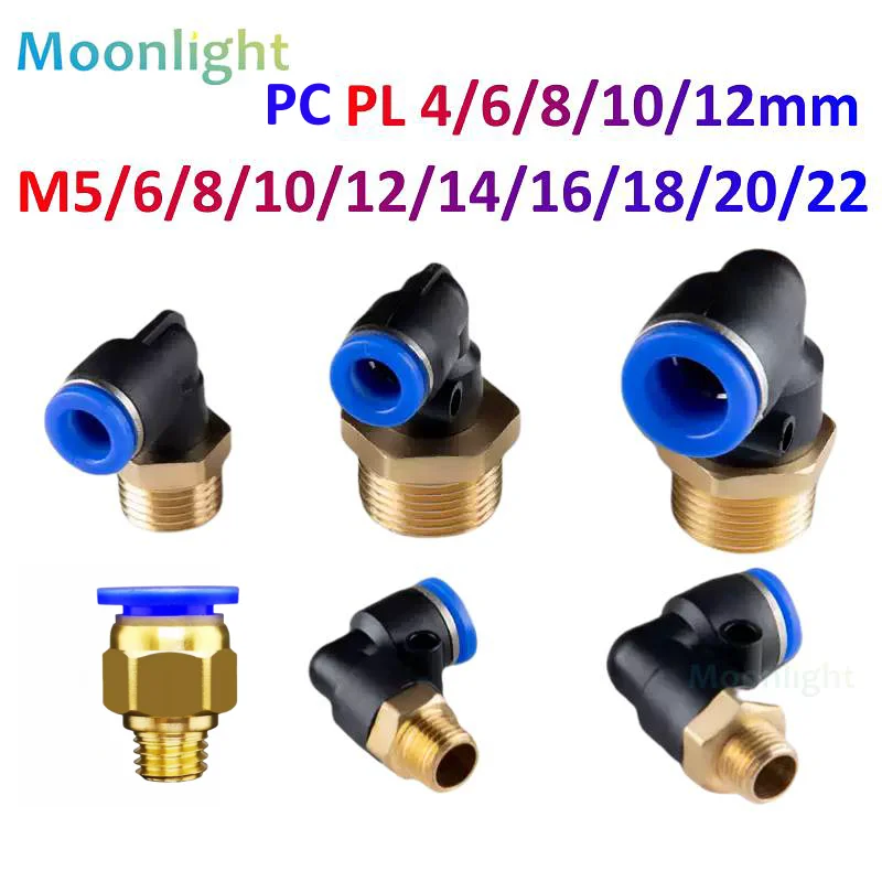 Pneumatic Air Connector Fitting PC PL 4mm 6mm 8 10 Thread M5 M6 M8 M10*1.0 M12 M14 M22 1 way Hose Fittings Pipe Quick Connectors