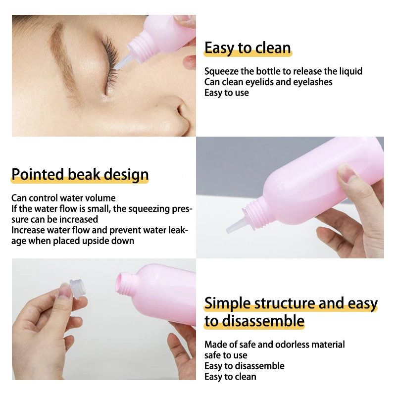 زجاجة تنظيف الرموش ، زجاجات ضغط المياه بالقطارة من البلاستيك الكوع ، غلاية التمهيدي ، زجاجات حمام الرموش