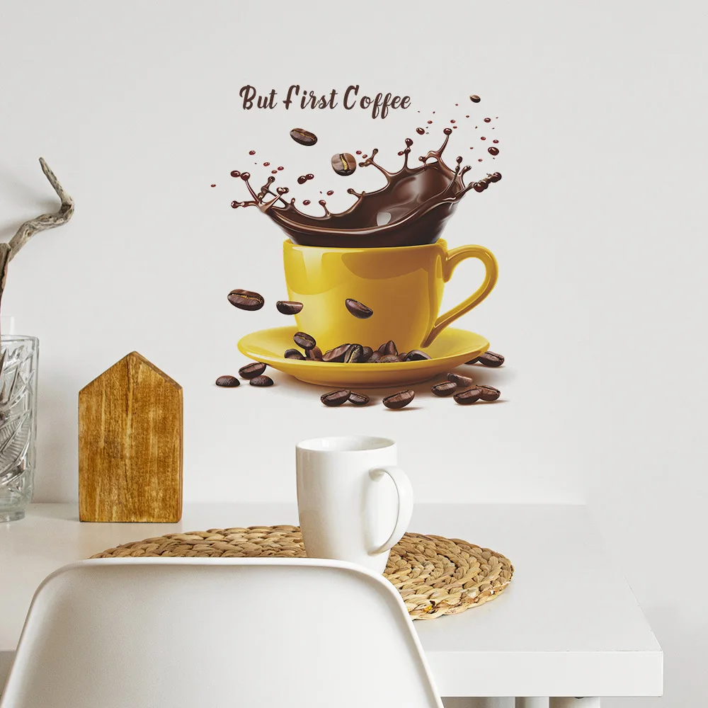 Pegatina de pared creativa para tazas de café, decoración de fondo, papel tapiz, decoración del hogar para sala de estar, calcomanías autoadhesivas embellecedoras