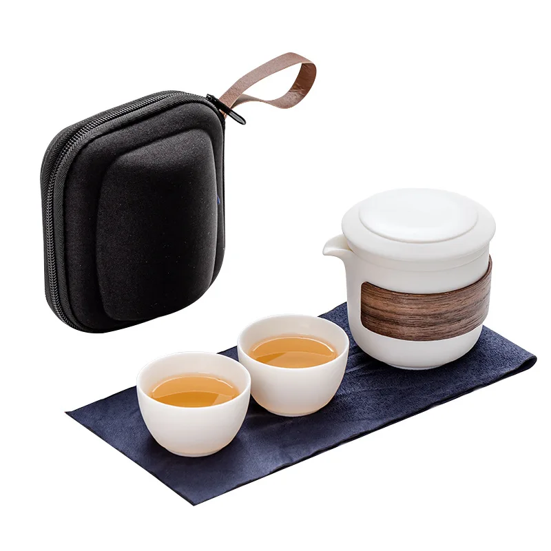 Imagem -05 - Criativo Portátil Tea Conjunto para Viagens ao ar Livre Gordura de Ovelha Jade um Pote Dois Copos Filtro Tanque Interno Kung fu Tea Making