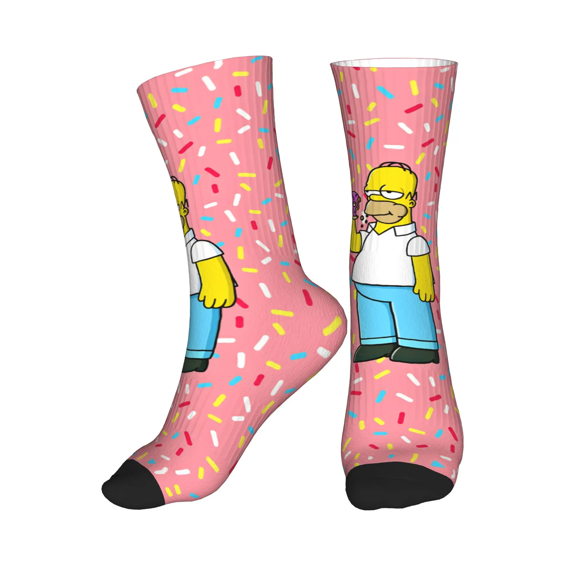 

Homer S-Simpsons Donut Sprinkles Background Stockings Graphic Casual Socks Winter Anti Skid Socks Men Skateboard Warm Soft Socks