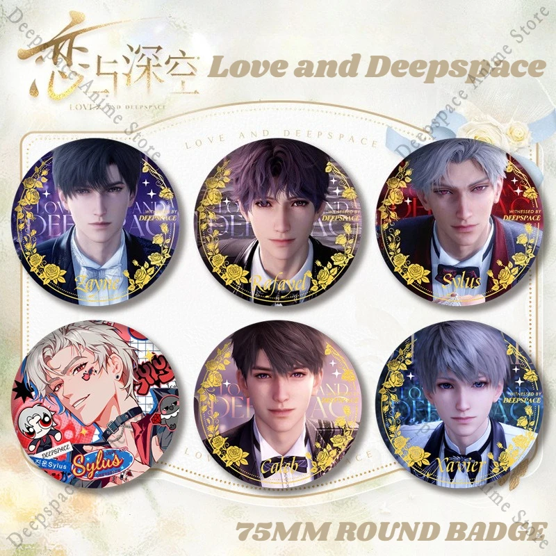 

75MM Game Love and Deepspace Sylus Caleb Rafayel Xavier Zayne Anime Cosplay Cats + Marriage Badge Brooch Cartoon Decor Fans Gift