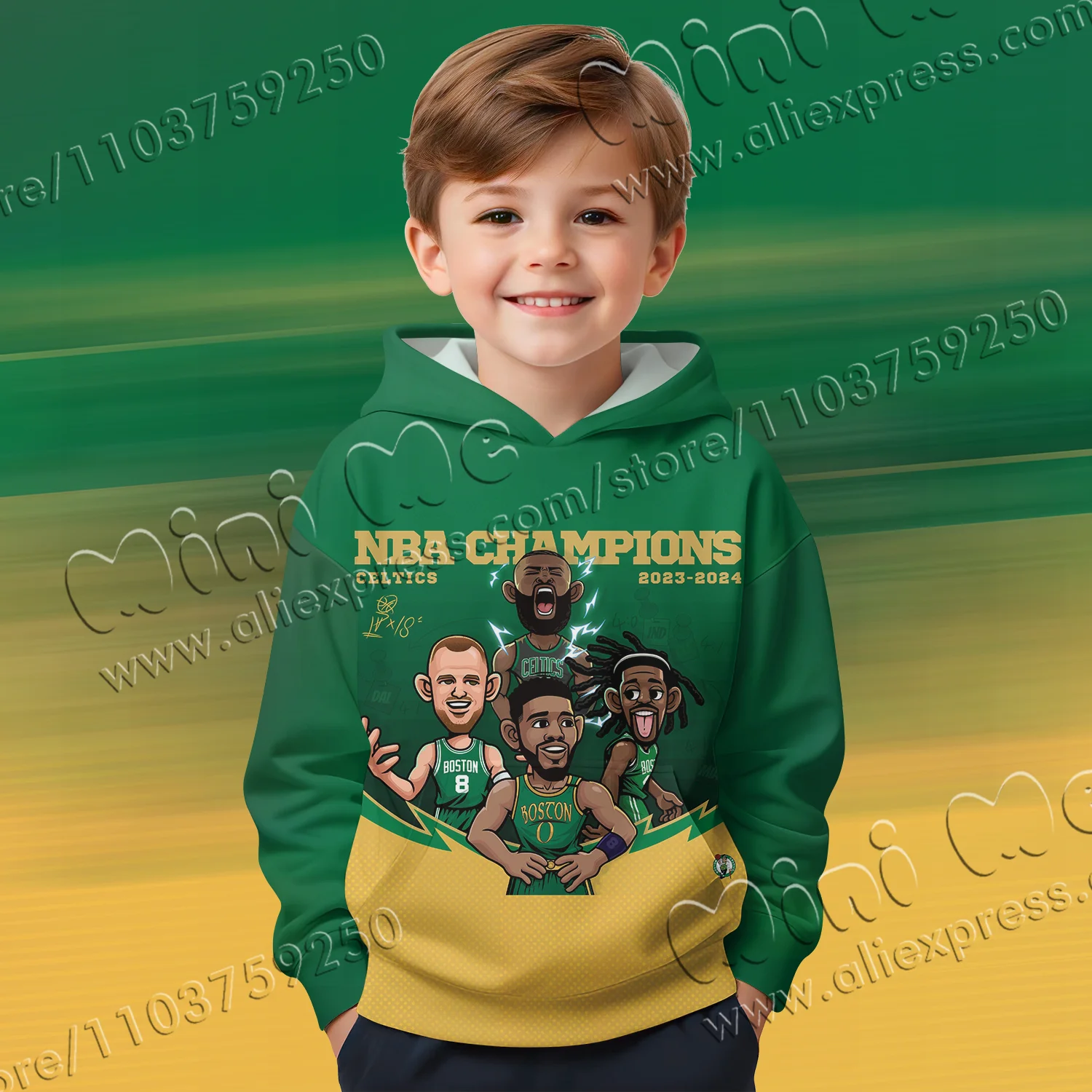 3D Printing NBA Celtic Champions Commemorative Tatum only men's and children's 2025 summer clothing children's Street Hoodie