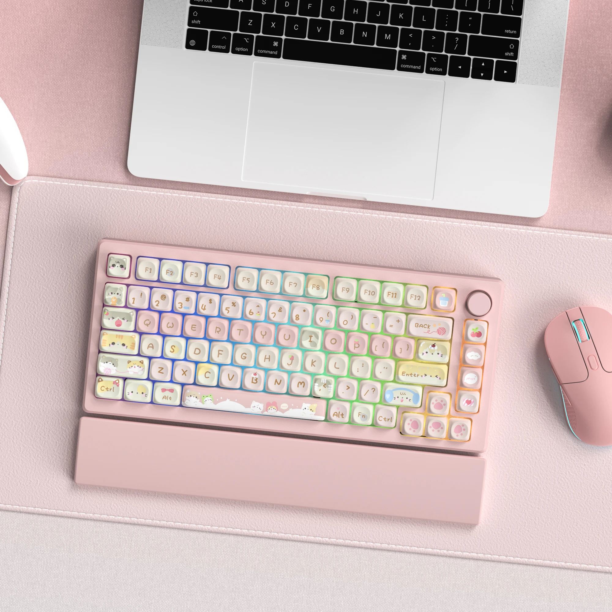 

Pink Cat MOA Profile Keyboard Keycaps Dye Sublimation PBT Keycaps 134 Keys for Cherry Gateron MX Switches Mechanical Keyboards