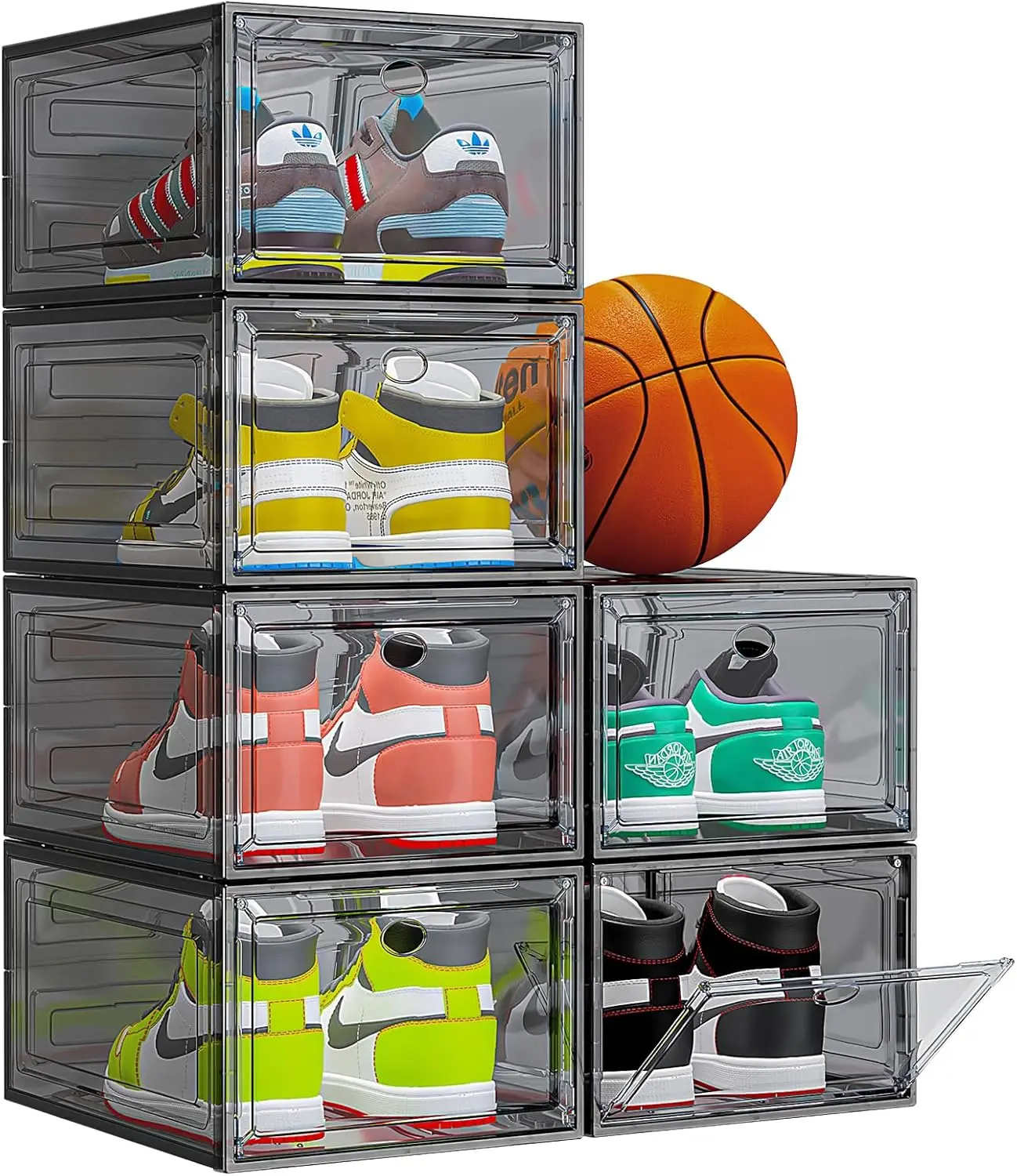 

Thick & Clear Magnetic Shoe Organizer 6-Pack – Stackable Plastic Shoe Boxes for Sneaker Display & Closet Storage