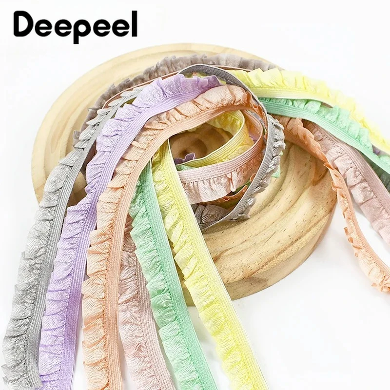 

20/45Meters Ruffle Elastic Rope 15mm Lace Trim Hairband Rubber Band Dress Garment Decor Stretch Tape Crafts Sewing Accessories
