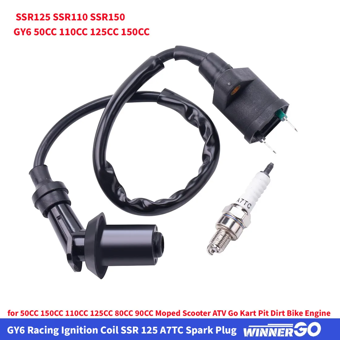 Универсальная катушка зажигания A7TC, свеча зажигания для 4-тактных двигателей GY6, скутеров 139QMB 152QMI 157QMJ 50cc 80cc 90cc 125cc 150c, двигатели