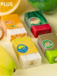 Borrador de fruta de Japón PLUS, lindo, sandía, plátano, Kiwi, naranja, Kawaii, Pomelo de papelería, Durian, fruta de dragón, bambú, nuevo