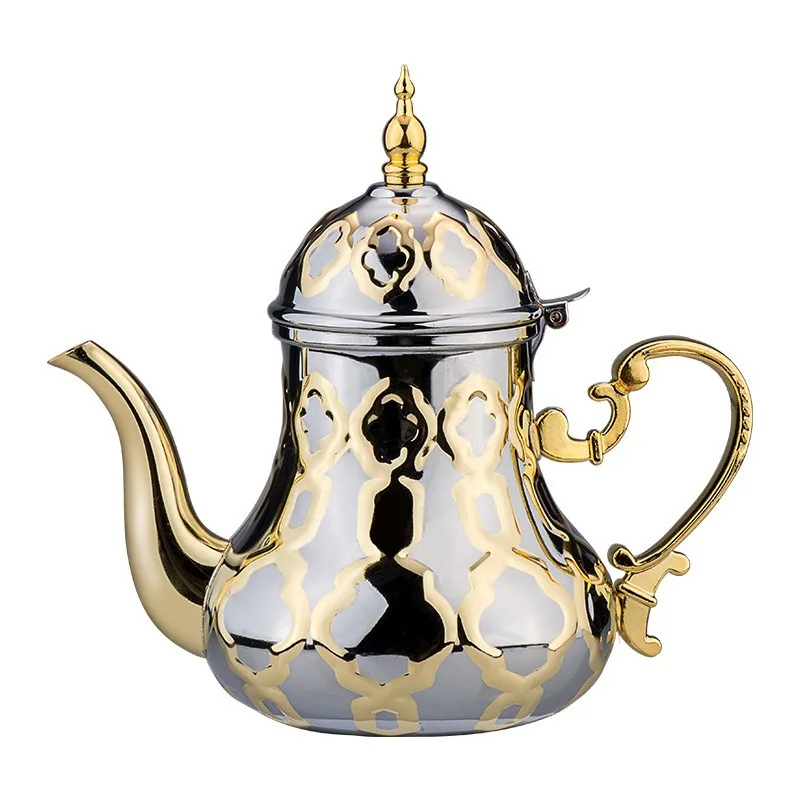 `1L Stainless Steel Moroccan‑Style Decorative Vase Pot, Gold Plaid Pattern Middle Eastern Arab Court Tabletop Home Ornament`