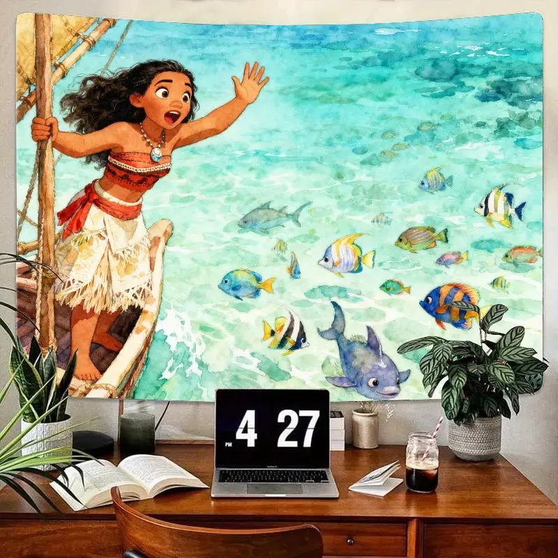 

1 шт. гобелен Disney Moana Ocean Adventure, настенное искусство из яркого полиэстера, декор для детской комнаты, спальни, подарок для девочек и фанатов Моаны