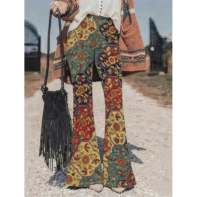 Retro abstract print wide-leg pants, suitable for 7-16 year old teenagers for daily street casual wear.